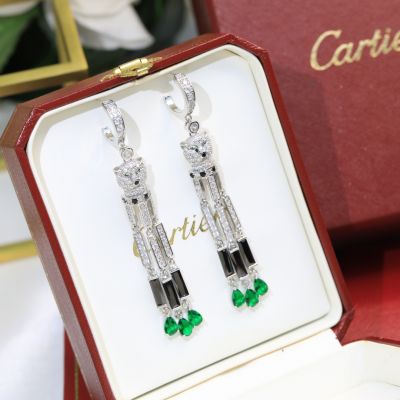  PanthèRe De Cartier Ladies Fringe Design Emerald & Black Onyx Embellished Full Diamonds Earrings H800976