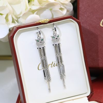  PanthèRe De Cartier Agate & Emerald Detail Tassel Chain Style Full Diamonds Earrings For Ladies Low Price Jewelry 