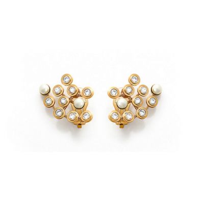 Mise En Dior Pearls & Crystals Earrings Yellow Gold Plated High Quality vintage Women Jewelry 