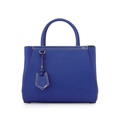 Fendi 2Jours Mini Cobalt Blue Leather Top Handle Womens Shoulder Bag Blue-Silver Trimming Top  