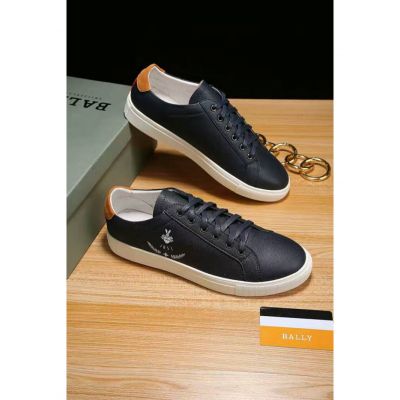 Top Sale Bally 1851 Pattern Mens Black Calfskin Leather Low-top Lace-up Sneakers White Rubber Outsole