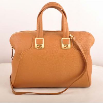 Cheapest Fendi Chameleon Khaki Imported Calfskin Leather Yellow Gold Buckle Ladies Zipper Tote Bag Two Compartments 