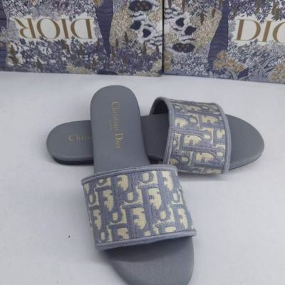 Women's Christian Dior Oblique Embroider Velvet Upper Female Sheepskin Leather Lining Flat Sandals Online 