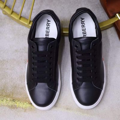 Burberry Male White Rubber Sole Multicolor Striped Classic Black Cow Leather Low-top Leisure Shoes For Sale 