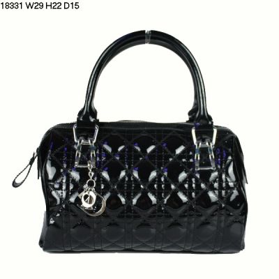 Dior Black Patent Leather Cannage Lady Dior  Boston Bag Silver Hardware For Travel 