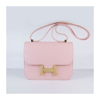 Pink Epsom Leather Hermes Constance 23CM Flap Shoulder Bag Golden H Buckle For Red Carpet 