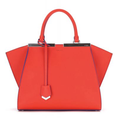  Fendi Trois-Jours Petite Bicolor Top Handle Expandable Gusset Womens Shoulder Bag Red-Blue