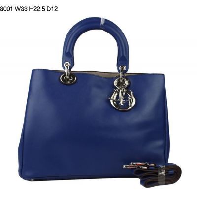 Large Nappa Leather AAA Quality Dior "Diorissimo" Ladies Tote Bag Adjustable Strap Sapphire Blue 