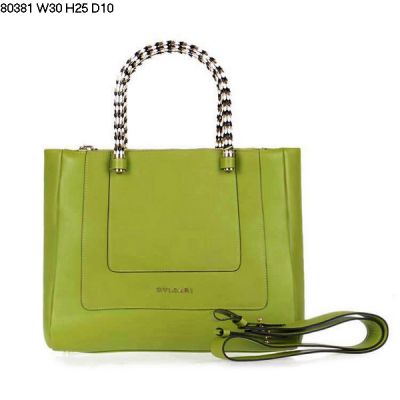 Best  Bag Bvlgari Tote Serpenti Two Silver Cylindrical Handle Straps Leather Women's Apple Green 