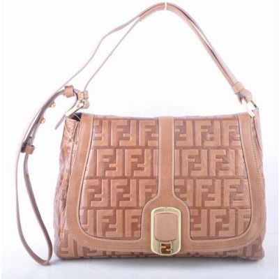 AAA Quality Fendi Chameleon F Pattern Light Coffee Leather Women's Flap Bag Golden Snap Button 