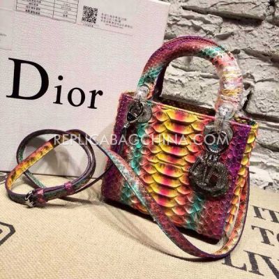  Hot Selling Dior Diamonds Hardware "Lady Dior" Multicolor Calfskin Leather Totes Bag Mini 
