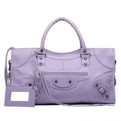 Balenciaga Part Time Plume Leather Top Handle Silver Studs Buckle Trimming Ladies 43CM Long Handbag 