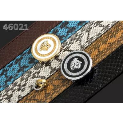 Versace Snake Embossed Leather Multicolor Strap Logo Design Round  Two-tone Pin Buckle Mens Fashion Belt 