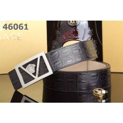 Versace High End Black/Brown Croco Embossed Leather 38mm Mens Belt With Fashion Logo Pin Buckle 