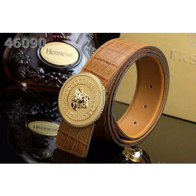 Unisex Versace Multicolor Crocodile Embossed Leather Reversible Belt With Round Logo Pin Buckle For Sale