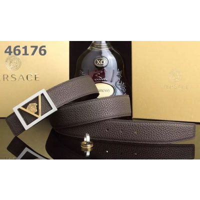 2017 New Versace Logo Design Squared Pin Buckle High End Grainy Leather Unisex Leisure Belt Multicolor 