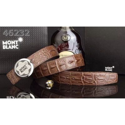 Montblanc Fiber & Stainless Steel Round Pin Buckle Multicolor Croco Embossed Leather Mens Fashion Belt 