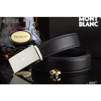 Cheapest MontBlanc 35mm Braided Edge Strap Plaque Logo Embossed Automatic Buckle Mens Dress Belt Black/Coffee