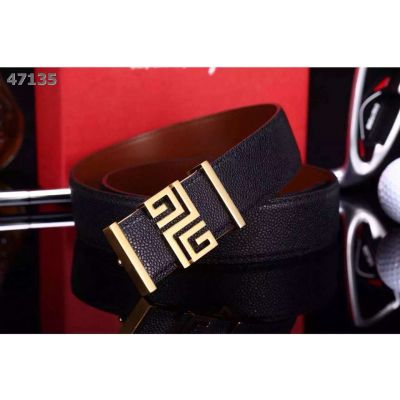 Givenchy Smooth Grainy Leather Reversible Strap Gold/Silver Logo Pin Buckle Mens Fashin Belt