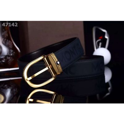 Most Fashion Montblanc Logo Pattern Black Frosted Calfskin Strap Simple Curved Pin Buckle Mens Belt 