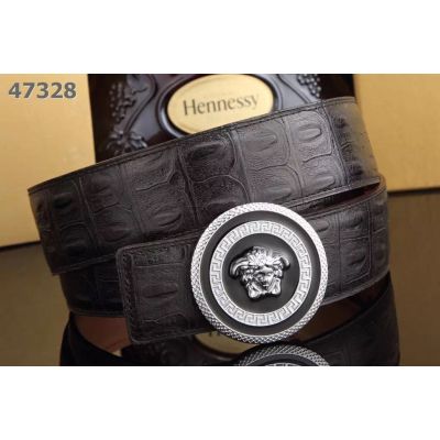 Low Price Versace Croco-Veins Leather Strap Round 3D Medusa Pin Buckle Guy Business Belt Multicolor 