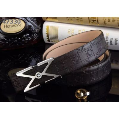 Latest Montblanc Fashion Logo Embossed Leather Strap Simple Double "M" Pin Buckle Mens Leisure Belt 