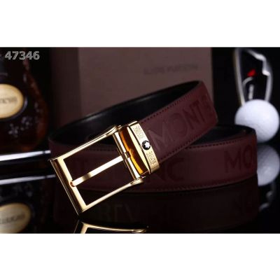 Best Montblanc Frosted Engrave Design Leather Strap Single Tongue Pin Buckle Male Leisure Belt Black/Burgundy