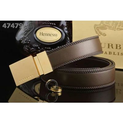 Burberry Gold & Silver Plaque Rotated Pin Buckle Comfortable Braided Edge Leather Belt For Boy Multicolor