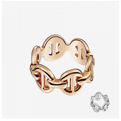 Hermes Chaine d'Ancre Enchainee Farandole Pig Nose Hollw Ring Silver/ Rose Gold Christmas Gift Women H110025B 00046/H109507B 00046