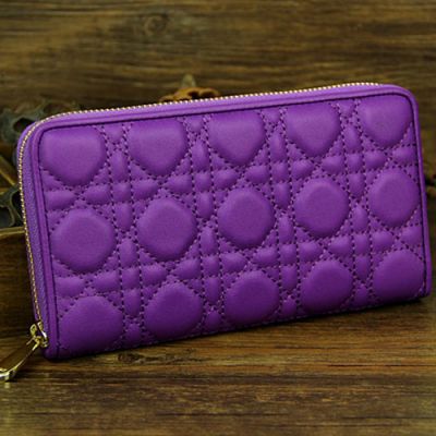  Lady Dior Sheepskin Leather Cannage Quilted Zip-around Wallet Purple For Sale UK  