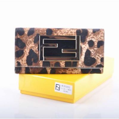 Chic Fendi Black Enamel & Golden Logo Buckle Leopard Pattern Horsehair Leather Long Flap Evening Bag 