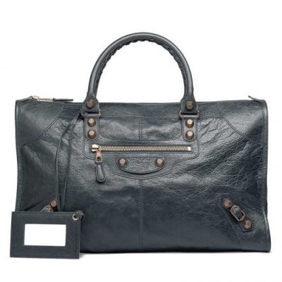 AAA Quality Balenciaga Giant 12 Anthracite Leather Rose Gold Hardware Work Flat Top Studs Totes For Girls 