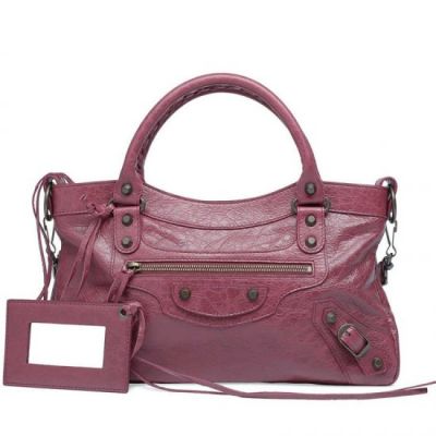 Women's AAA Quality Balenciaga Classic First Cassis Leather Aged Brass Zipper Pocket Studs Clone Handbag 