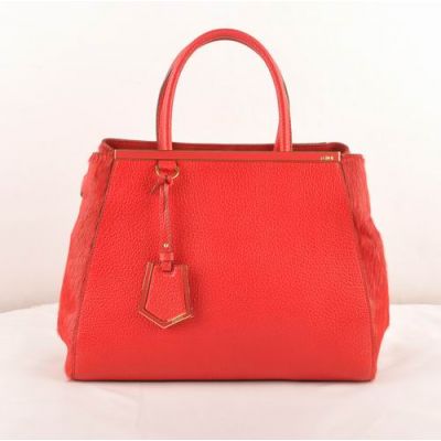 Top Sale Fendi 2Jours Arrow-Shaped Charm Red Grained Leather  Female Totes Developable Horsehair Gusset 