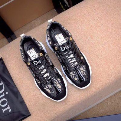 Best Quality Dior Cow Leather Oblique Logo Pattern Grey Suede Leather Male Lace-up Patchwprk Sneakers 