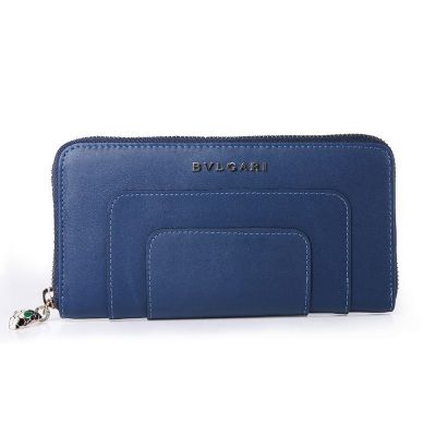Bvlgari Serpenti Women's  Zipper Wallet 283667 A Silver Mezzanine Pocket Blue Calfskin Leather