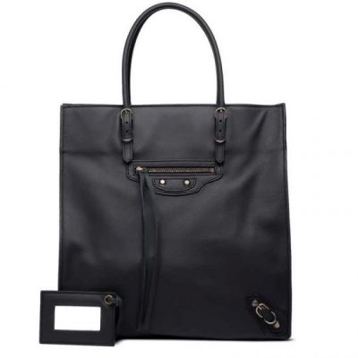 Cheapest Balenciaga Ladies Leather Tassel Papier A5 Classic Studs Buckle Totes Black Leather Handbag  