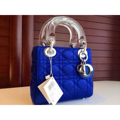  Latest Dior Lady Sapphire Blue Default Leather Cannage Quilted Tote Bag Transparent Top Handle   