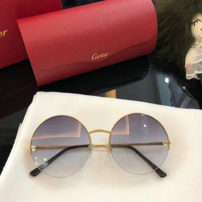 Top Sale Panthère de Cartier Golden Frame Fashion Panther Head Trimming Round Sunglasses For Womens