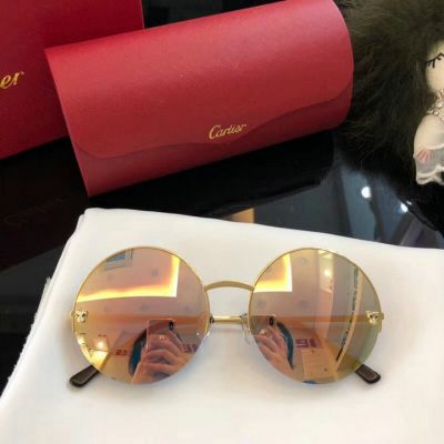 2018 Hot Selling Panthère de Cartier Rounded Golden Mirror Lenses Womens Sunglasses ESW00317 Replica