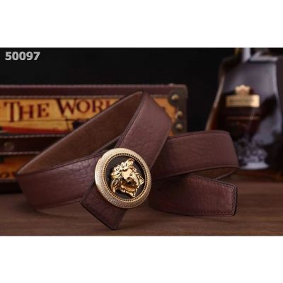 Hot Selling Versace Round 3D Medusa Pin Buckle Mens Litchi Leather Clone Reversible Belt Black/Brown 