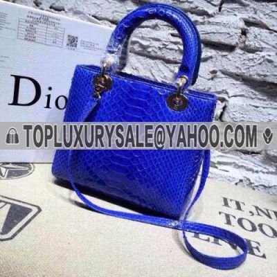  Dior Blue Crocodile Top Handle "Lady Dior" Shoulder Bag Tote 