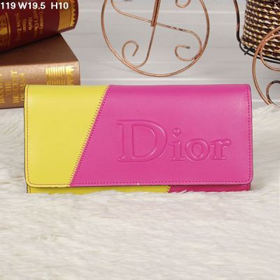 Dior 2017 New Double Color Ladies Long Flap Wallet Yellow & Peach  