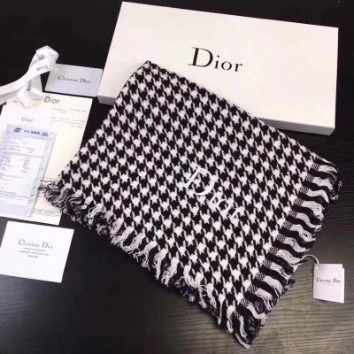 Christian Dior Black Cashmere & Wool Houndstooth Tassels Scarves Wraps Sale Online Canada Price Couple Style