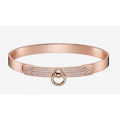 Hermes Collier de Chien Bangle With Crystals Decoration White/Rose/yellow Gold-plated Celebrity Style Sale Dubai H110017B 00SH