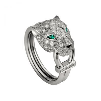 Panthere de Cartier Ring N4244700 White/Pink/Yellow Gold Diamonds Female Fashion Green Gemstone Eyes