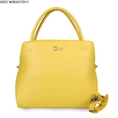 Dior AAA Quality Silver Zipper Closure Lemon Yellow Oversized Top Handle Crossbody Bag Calfskin Leather 