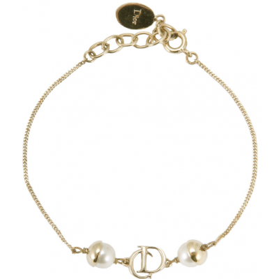 Mise En Dior Yellow Gold-plated Chain Bracelet With Logo & Peal Charm Datting Gift Lady Online Shop