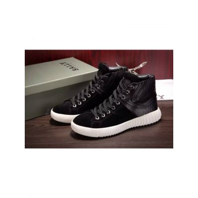 Spring Bally Black Calfskin Leather & Suede Leather Patchwork High-Top Sneaker For Mens Online