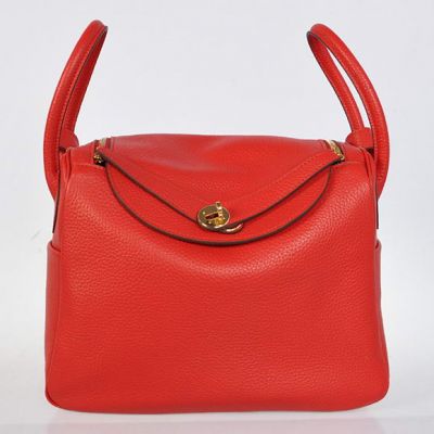 Hermes Lindy Red Soft Leather Gold Plated Lock Flap Shoulder Bag Handstrap & Shoulder Strap 
